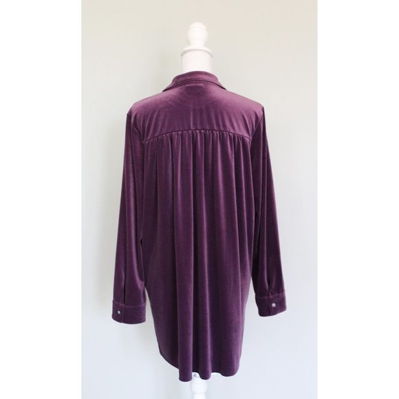 J. JILL Wearever Collection Purple Velvet Button Down Shirred Back Top , L Large - Picture 3 of 7